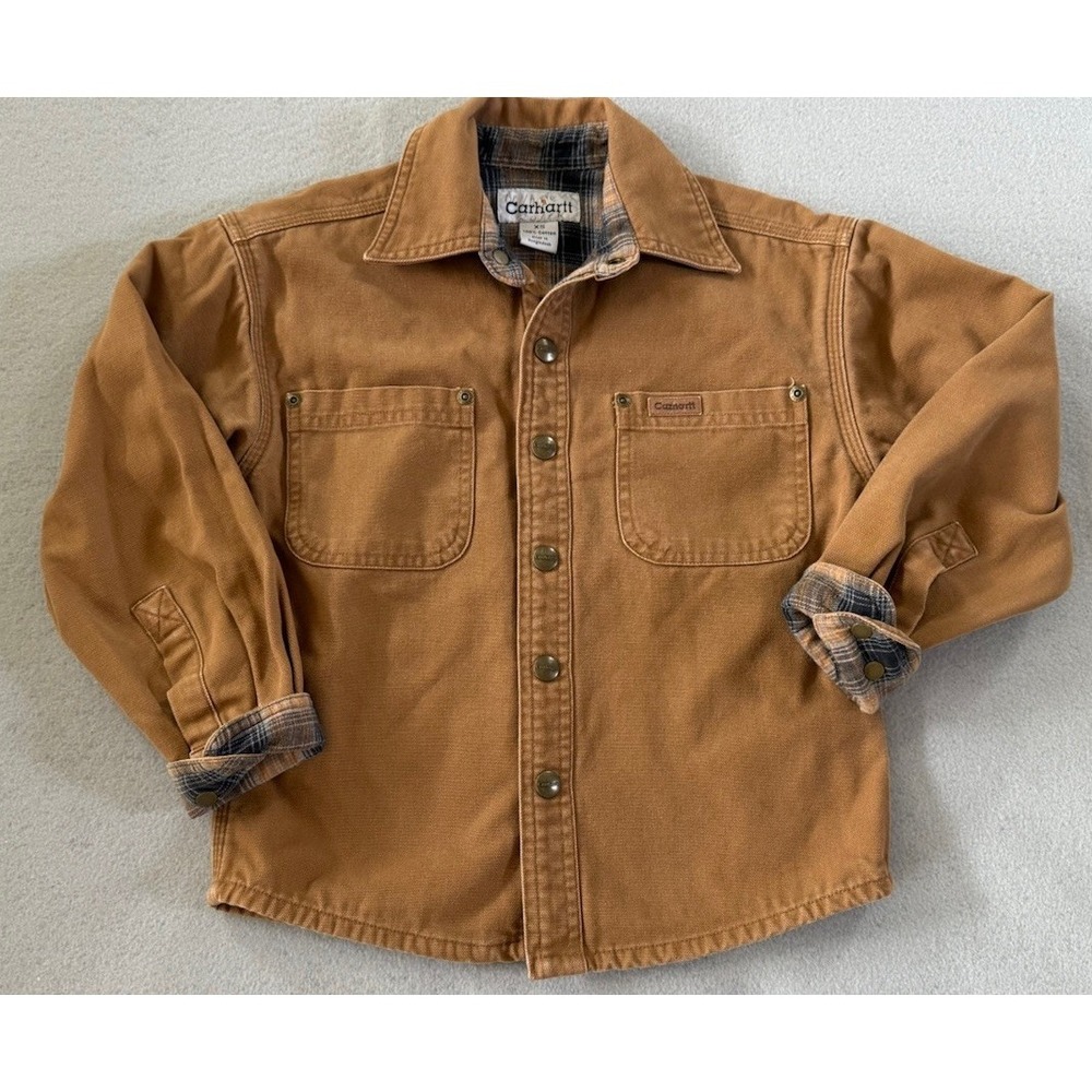 Vintage Carhartt Shirt Jacket Boys XS Duck Canvas Flannel Lined Shacket